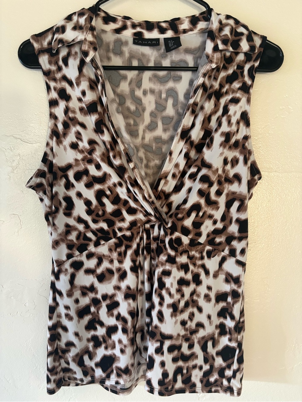Tahari Brown & Black Leopard Print Sleeveless Wrap Top Collar Size S